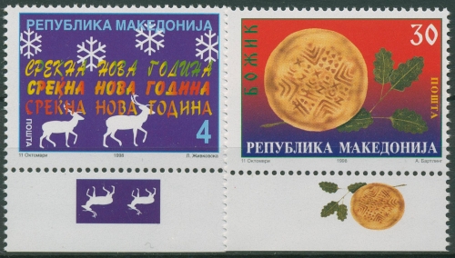 Makedonien 1998 Weihnachten Neujahr Schneekristalle Rotwild 147/48 postfrisch