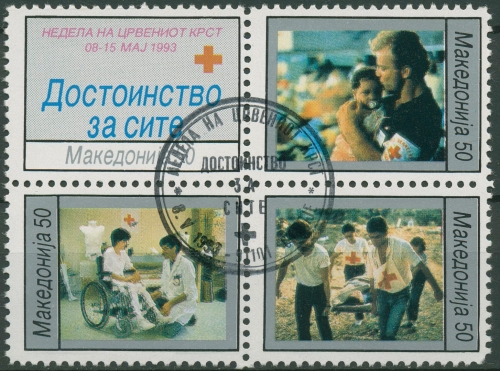 Makedonien 1993 Zwangszuschlagsmarken Rotes Kreuz Z 34/37 ZD gestempelt
