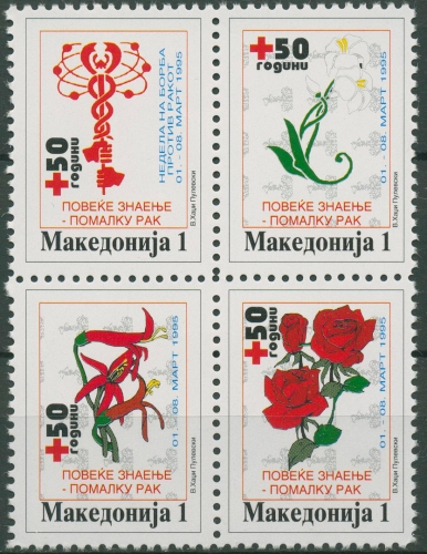 Makedonien 1995 Zwangszuschlagsmarken Rotes Kreuz Blumen Z 71/74 ZD postfrisch