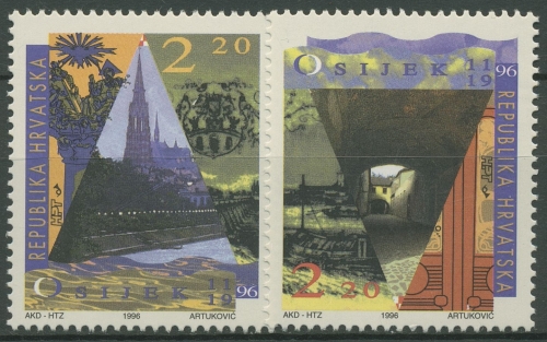 Kroatien 1996 Stadt Osijek Kirche Altstadt 402/03 postfrisch