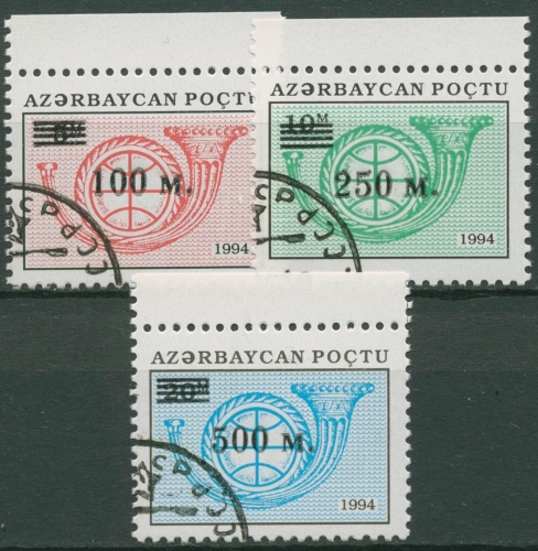 Aserbaidschan 1995 Posthorn 148/50 mit Aufdruck 214/16 gestempelt