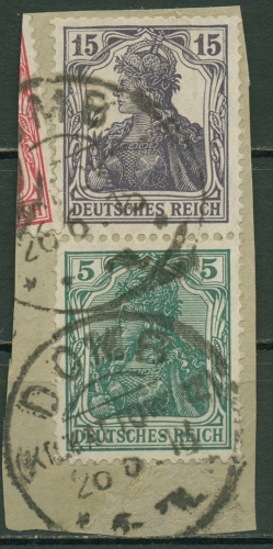 Deutsches Reich Zusammendrucke 1917/18 Germania S 6 aa gestempelt, Briefstück