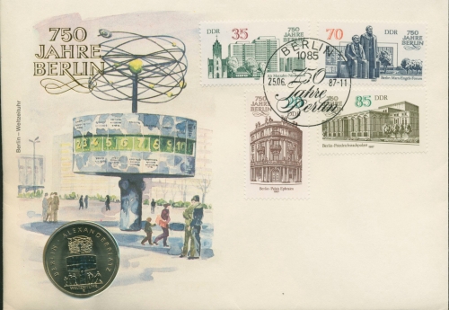 DDR 1987 Numisbrief 750 Jahre Berlin mit 5 Mark Alexanderplatz 3071/74 (X16676)