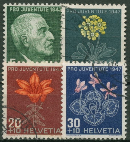 Schweiz 1947 Pro Juventute: J. Burckhardt u. Alpenblumen V 488/91 gestempelt