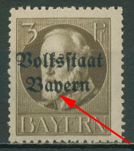 Bayern 1919 König Ludwig III. Volksstaat Aufdruckfehler 116 II A PF IV mit Falz