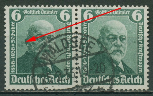 Deutsches Reich 1936 Daimler mit Plattenfehler 604 III gestempelt im Paar