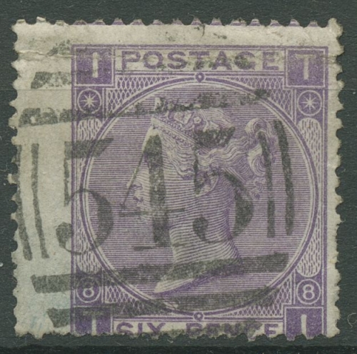 Großbritannien 1867 Königin Victoria 6 Pence, 30 Platte 8 gestempelt, kl. Fehler
