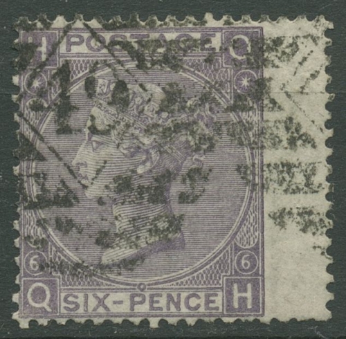Großbritannien 1867 Victoria 6 Pence, 29 Platte 6 Rand rechts gestempelt