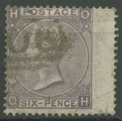 Großbritannien 1865 Königin Victoria 6 Pence, 25 Platte 6 gestempelt, kl. Fehler