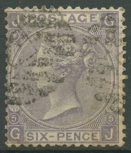 Großbritannien 1865 Königin Victoria 6 Pence, 25 Platte 5 gestempelt, kl. Fehler