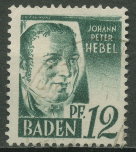 Französische Zone: Baden 1947 Johann Peter Hebel Type II, 4 yv II gestempelt
