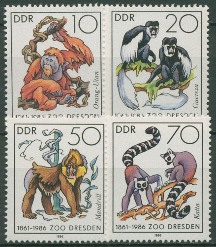 DDR 1986 Tiere Affen Dresdner Zoo 3019/22 postfrisch