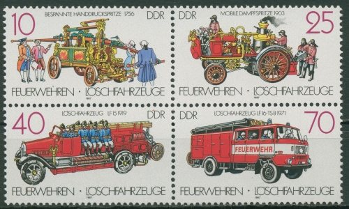 DDR 1987 Feuerwehr Löschfahrzeuge 3101/04 ZD postfrisch