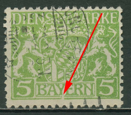 Bayern Dienstmarken 1916/17 Staatswappen mit Plattenfehler D 17 y ? gestempelt