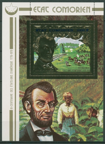 Komoren 1976 200 Jahre USA Lincoln Schlachtszene Block 68 A postfrisch (C29780)
