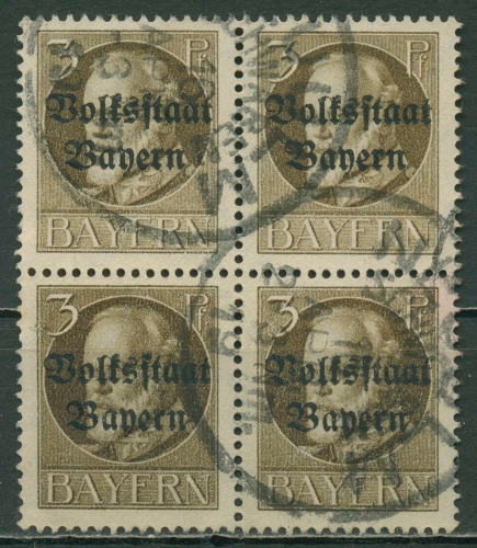 Bayern 1919 König Ludwig III. Aufdruck Volksstaat 116 II A 4er-Block gestempelt