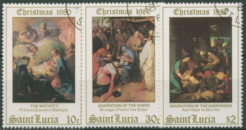 St. Lucia 1980 Weihnachten Gemälde 529/31 gestempelt