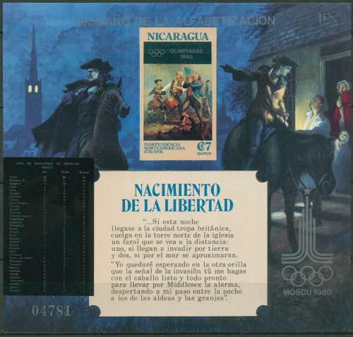 Nicaragua 1980 Block 85 mit Aufdruck Olympia Moskau Block 130 postfrisch(C97337)