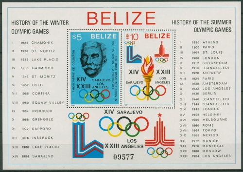 Belize 1981 Geschichte der Olympischen Spiele Block 36 a postfrisch (C97372)