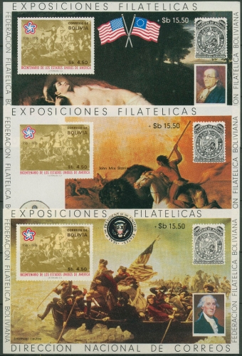 Bolivien 1976 Unabhängigkeit Amerika Gemälde Block 67/69 postfrisch (C97385)