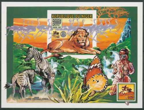 Niger 1996 Weltpfadfindertreffen Löwe Zebra Schmetterling Block 85 B (C29933)