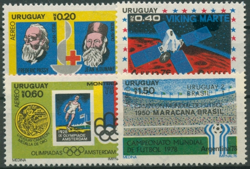 Uruguay 1976 Jahresereignisse Nobelpreis Olympia Marssonde 1436/39 postfrisch