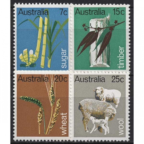 Australien 1969 Grundstoffindustrie Holz Wolle Getreide 418/21 postfrisch