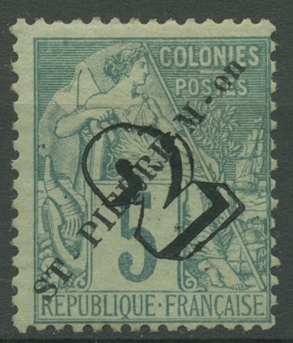 Saint-Pierre et Miquelon 1892 Aufdruck 2 C. auf 5 C. , 42 mit Falz