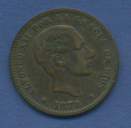 Spanien 5 Centimos 1878 OM Alfonso XII. KM 674 ss/ss+ (m1056)