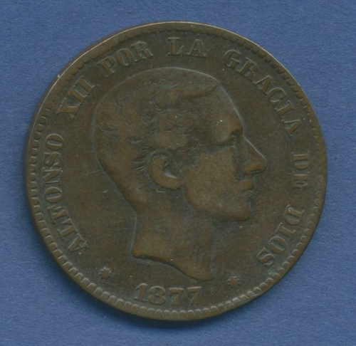 Spanien 10 Centimos 1877 OM Alfonso XII. KM 675 sehr schön (m1055)