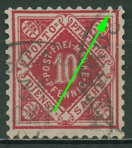 Württemberg Dienstmarken 1875 Ziffer/Raute mit Plattenfehler 102 c I gestempelt