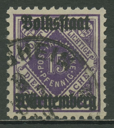 Württemberg Dienstmarken 1919 Ziffer/Raute m. Aufdruck Volksstaat 139 gestempelt