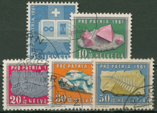 Schweiz 1961 Pro Patria Hauspflege Mineralien Steine Fossilien 731/35 gestempelt