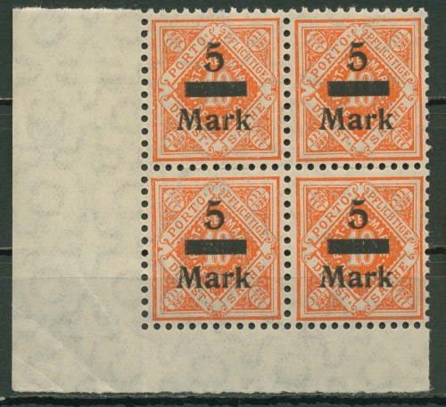 Württemberg Dienstmarken 1922/23 mit Aufdruck 159 4er-Block Ecke postfrisch
