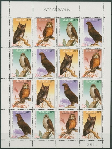 Macau 1993 Eulen und Greifvögel 727/30 ZD-Bogen postfrisch (C40030)