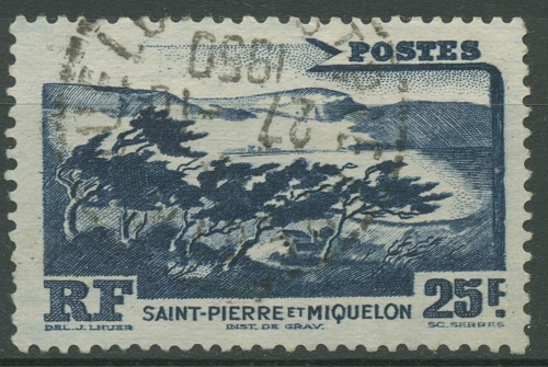 Saint-Pierre et Miquelon 1947 Küste im Sturm 367 gestempelt