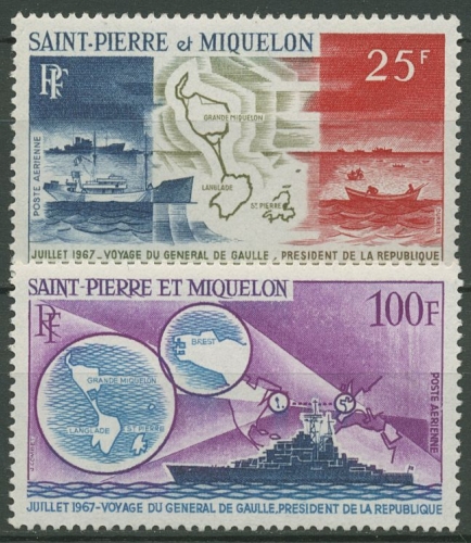 Saint-Pierre et Miquelon 1967 Besuch de Gaulles Schiffe 418/19 postfrisch