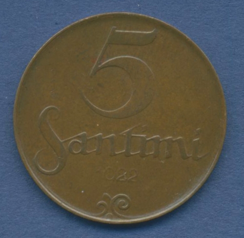 Lettland 5 Santimi 1922 Staatswappen KM 3 (m1077)