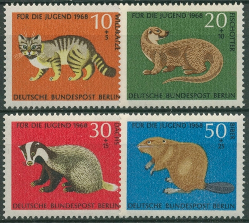 Berlin 1968 Bedrohte Tierarten Wildkatze Otter Dachs Biber 316/19 postfrisch