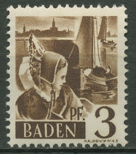 Französische Zone: Baden 1947 Trachtenmädchen Type III, 2 yv III postfrisch