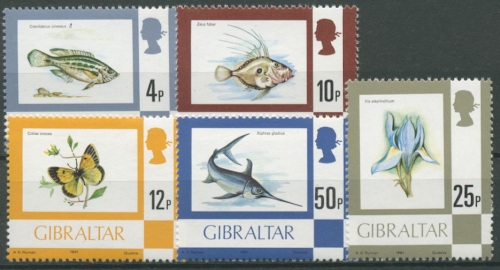 Gibraltar 1977 Flora und Fauna Schwertfisch Schmetterling 353/61 III postfrisch