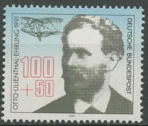 Bund 1991 Flugpionier Otto Lilienthal 1543 postfrisch, Blockeinzelmarke