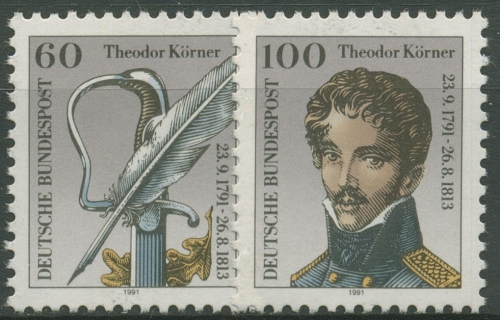 Bund 1991 Schriftsteller Theodor Körner 1559/60 postfrisch, Blockeinzelmarken