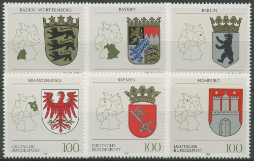 Bund 1992 Wappen der Bundesländer 1586/91 postfrisch