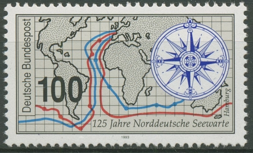 Bund 1993 Norddeutsche Seewarte Weltkarte Schifffahrt 1647 postfrisch