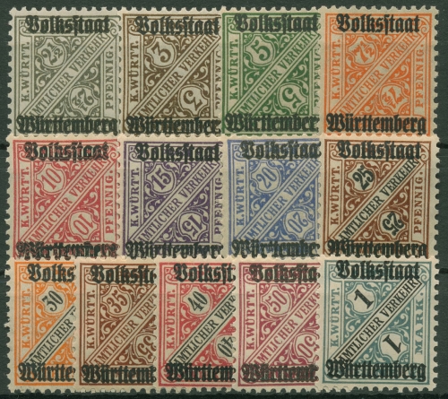 Württemberg Dienstmarken 1919 Aufdruck Volksstaat Württemberg 258/70 postfrisch