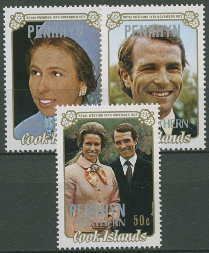 Penrhyn 1973 Hochzeit Prinzessin Annes mit Mark Phillips 41/43 postfrisch
