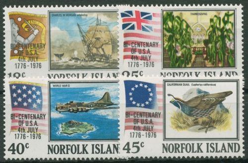 Norfolk-Insel 1976 200 J. Unabhängigkeit der USA Schiff Vogel 177/80 postfrisch