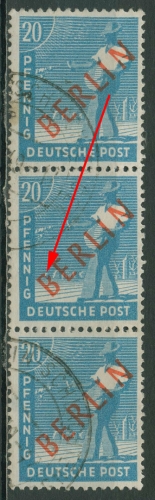 Berlin 1949 Rotaufdruck mit Aufdruckfehler 26 AF ? gestempelt, 3er-Streifen