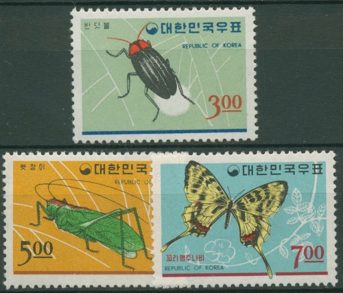 Korea (Süd) 1966 Tiere Insekten Käfer Schmetterling 552/54 postfrisch